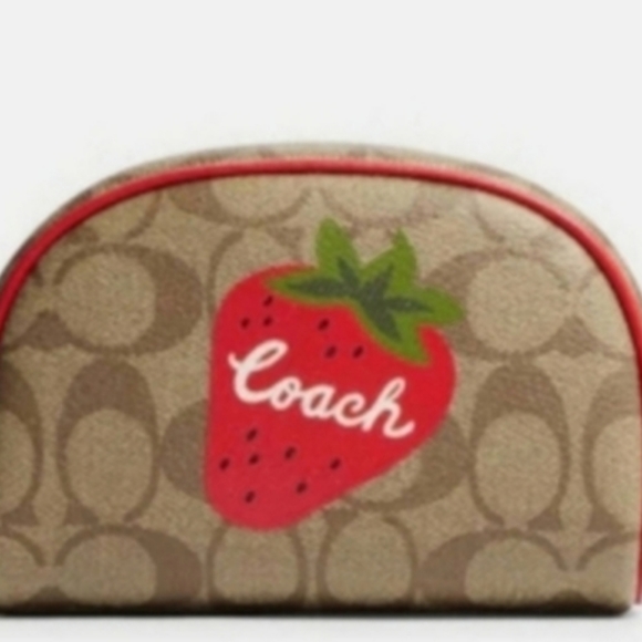 Coach Dome Cosmetic Case In Signature Canvas With Wild Strawberry - Picture 7 of 7